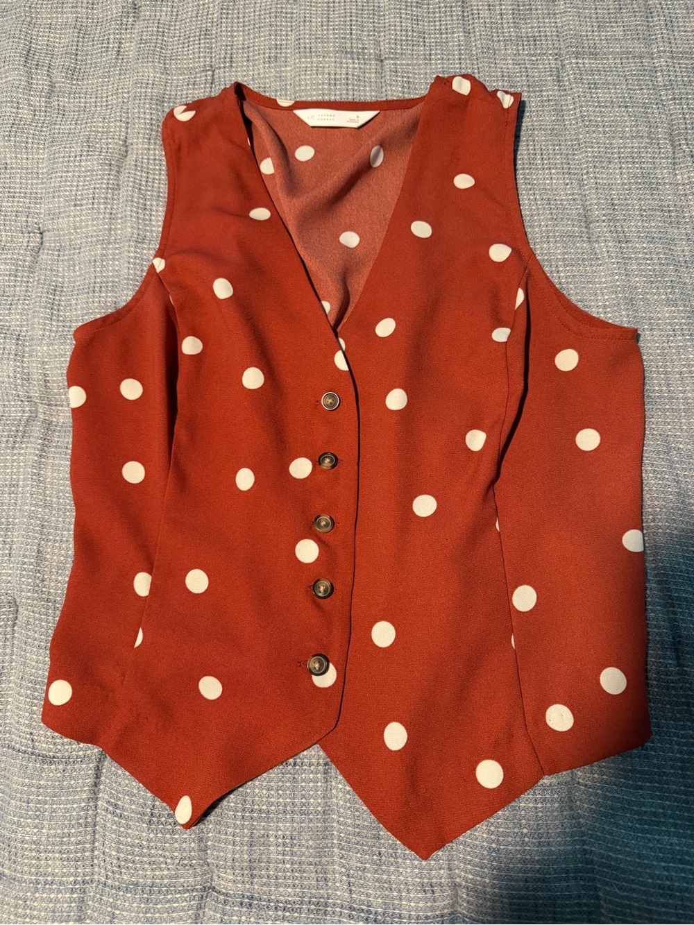 Lauren Conrad Polka Dot Sleeveless Button-Front Vest - Rust